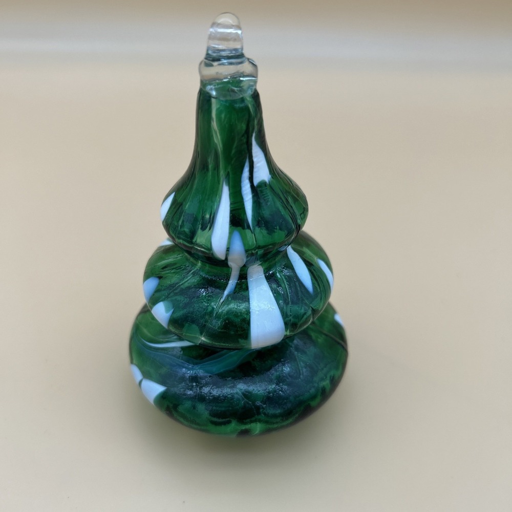 Beautiful hand blown art Green glass Christmas tree Holiday Gift